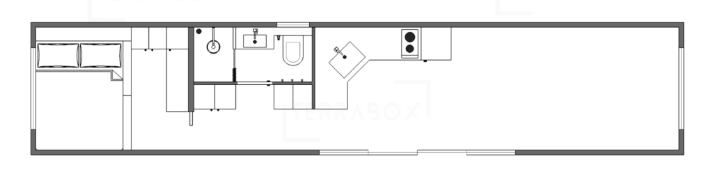 Containerhus om 40 fot planerad för långtidsboende och med extra mycket förvaringsutrymmen och vinterisolerad.