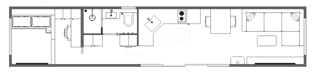Containerhus om 40 fot planerad för långtidsboende och med extra mycket förvaringsutrymmen och vinterisolerad.