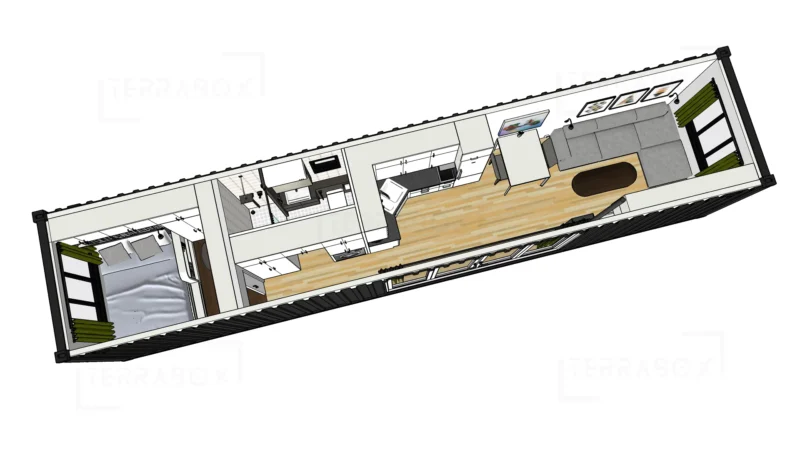 Nybyggda vinterisolerade containerhus och attefallshus om 40 fot planerad för långtidsboende och med extra mycket förvaringsutrymmen. Isolerad och rustad för vinterbruk. 