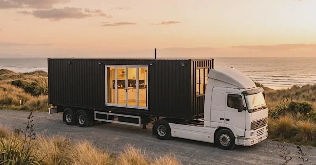 Containerhusen kan lastas på en lastbil och användas som mobila hem.