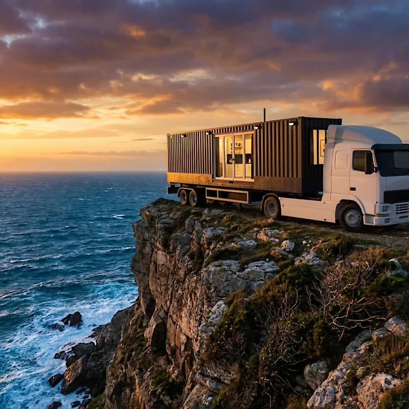 Containerhusen kan lastas på en lastbil och användas som mobila hem.